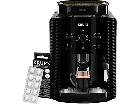 Machine à café automatique avec broyeur - Krups Roma EA81K870, 1450 W, 15 bars, 1,7 L, 3 températures, 2 tasses, Système Thermoblock, Kit de nettoyage inclus, Noir
